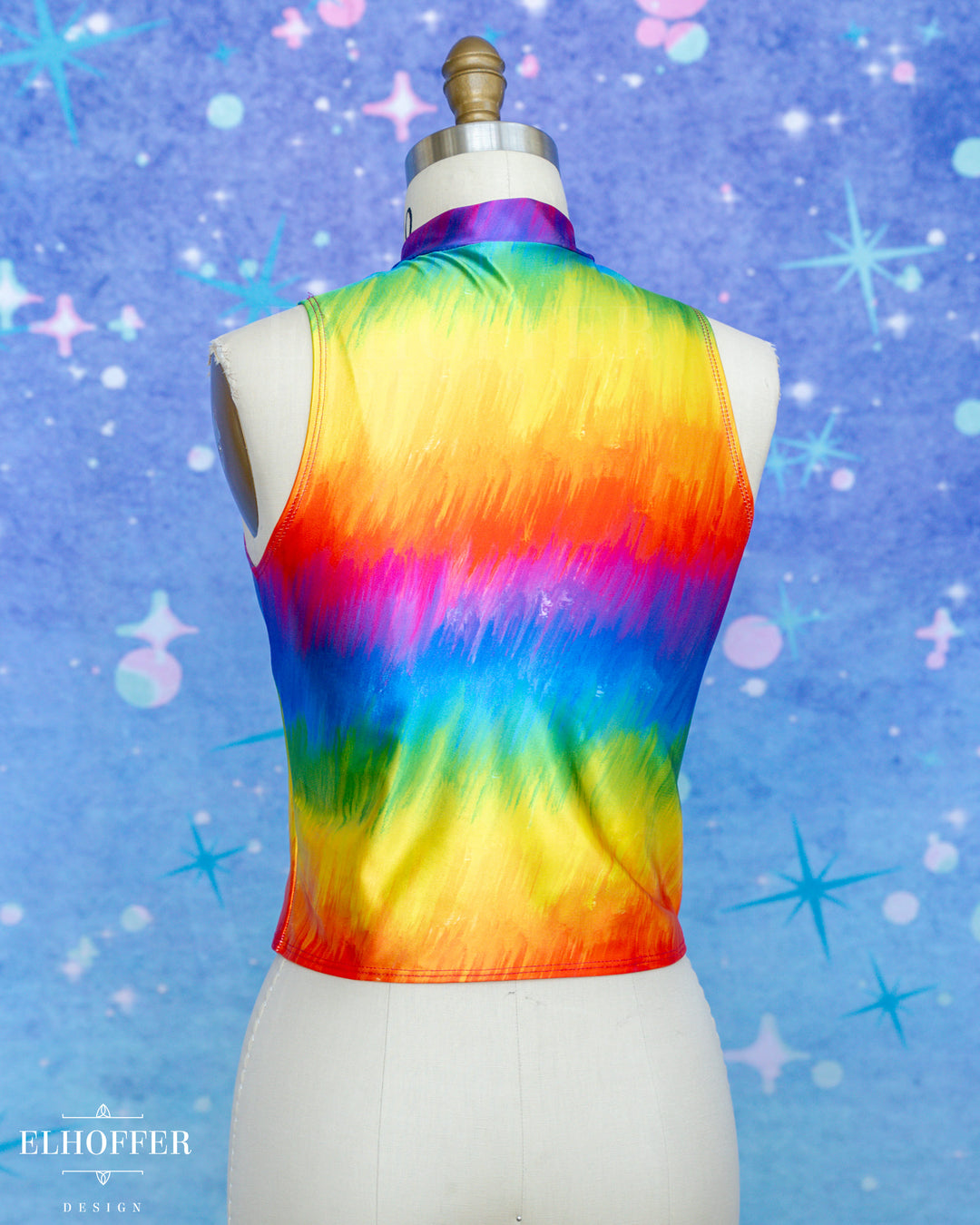 Essential Jes Crop Top - Rainbow Paint Stretch Satin