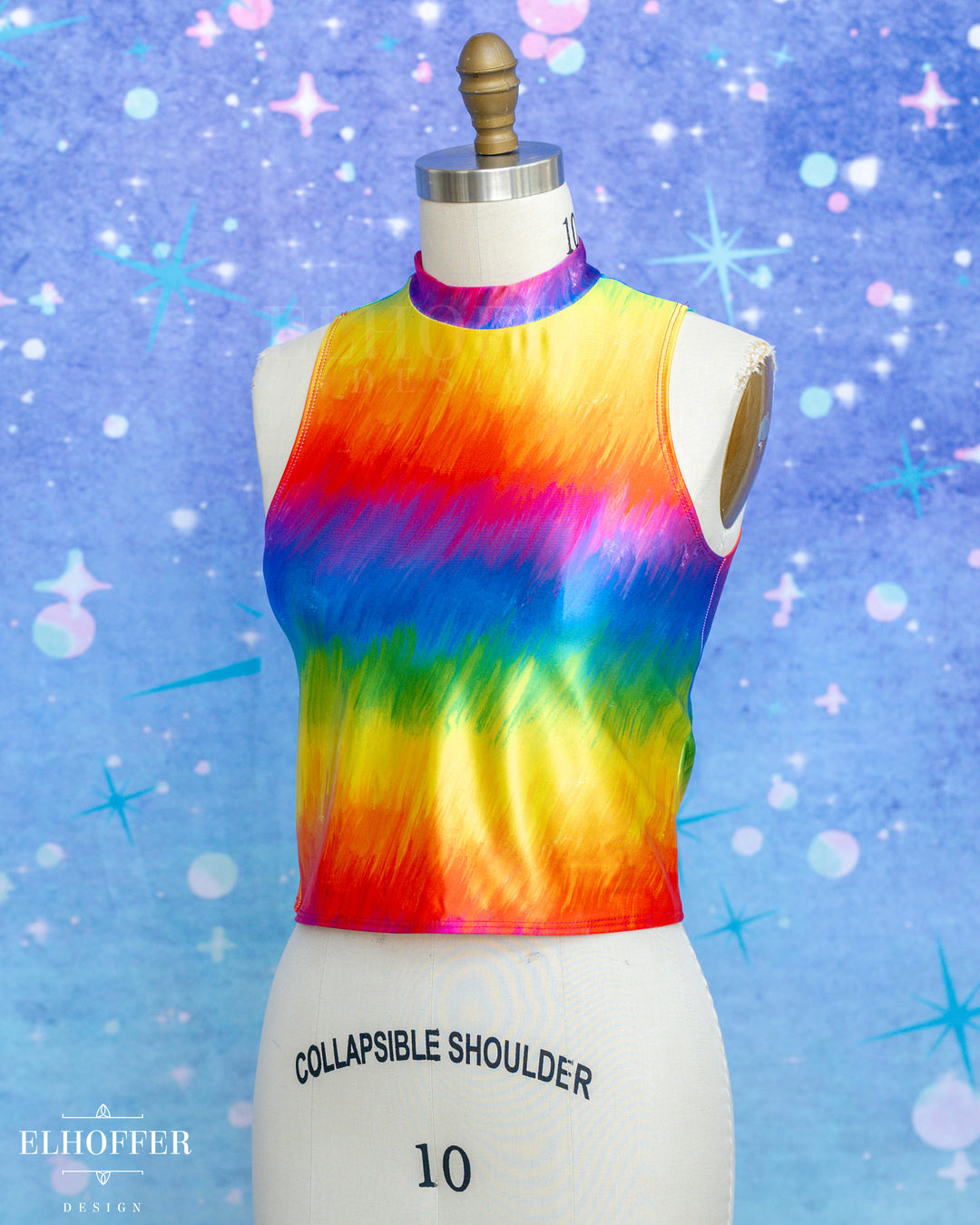 Essential Jes Crop Top - Rainbow Paint Stretch Satin