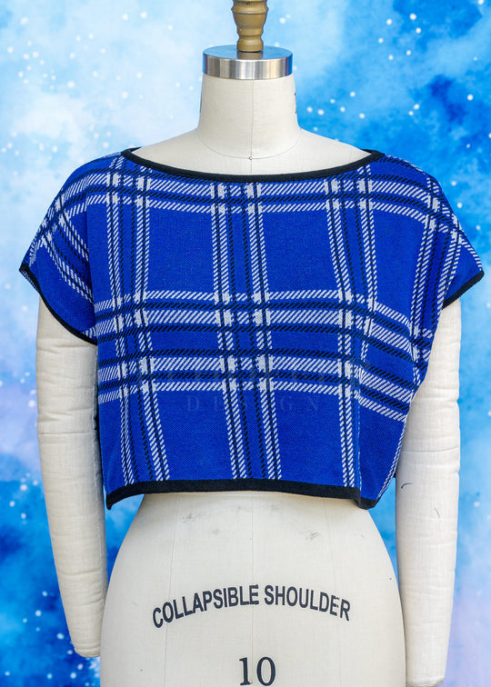 Essential Tartan Boatneck Crop - Cobalt