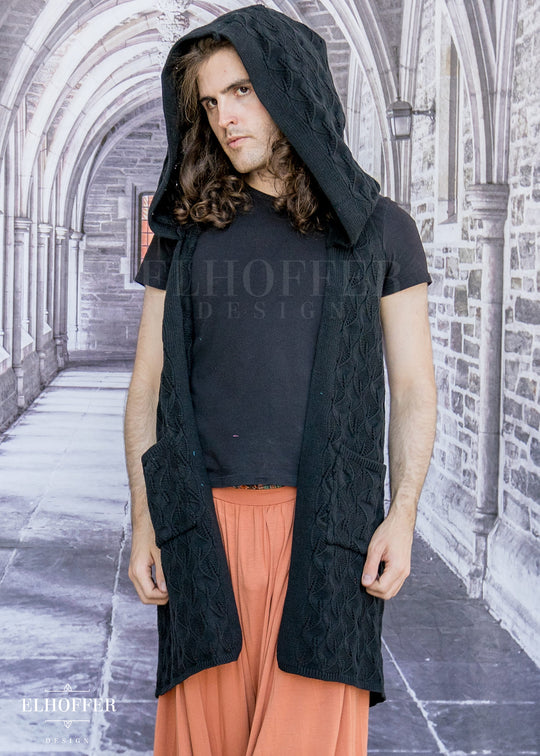 Elven Rogue Hooded Vest - Wraith Black