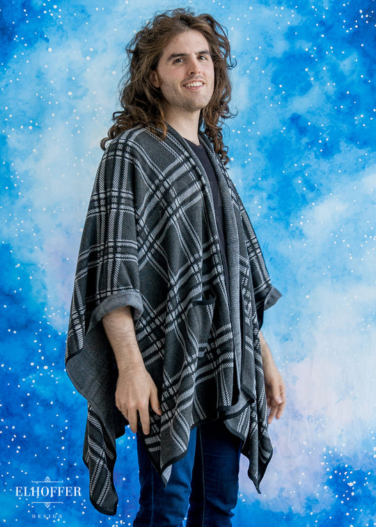 Essential Tartan Poncho - Charcoal