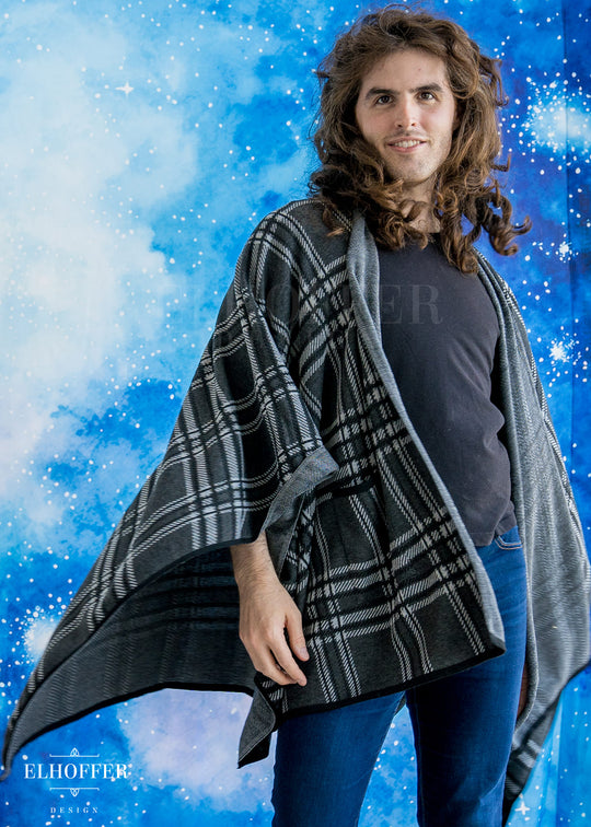 Essential Tartan Poncho - Charcoal