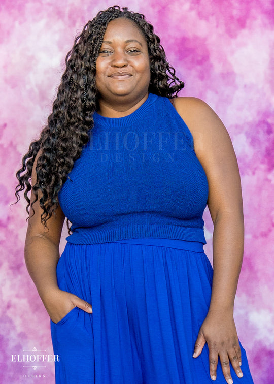 Essential Susan Crop Top - Cobalt Chevron