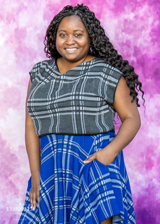 Essential Tartan Boatneck Crop - Charcoal