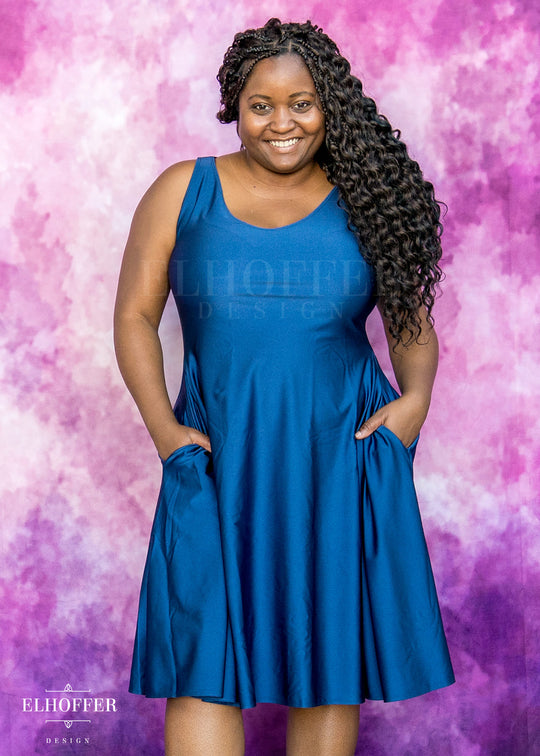 Essential Aquarius Knee Length Dress - Shiny Navy