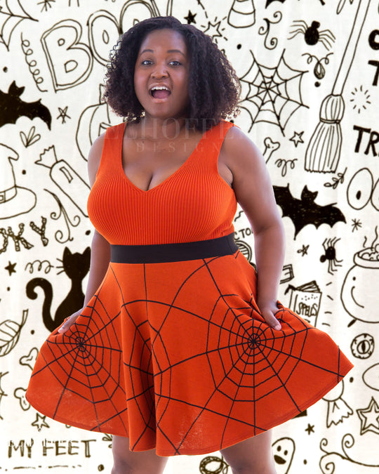 Essential Knit Skirt - Pumpkin Spiderwebs