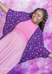Essential Starry Witch Dolman - Sinister Purple with Pink Stars