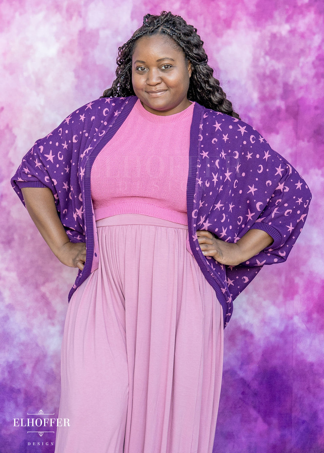 Essential Starry Witch Dolman - Sinister Purple with Pink Stars