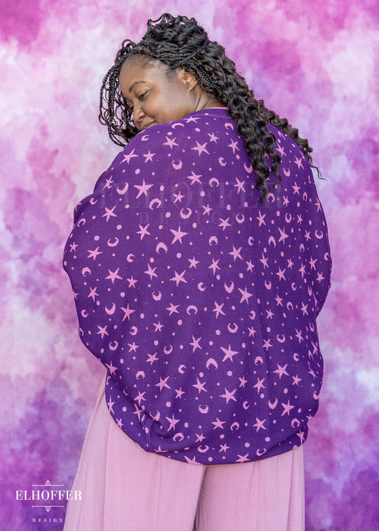 Essential Starry Witch Dolman - Sinister Purple with Pink Stars