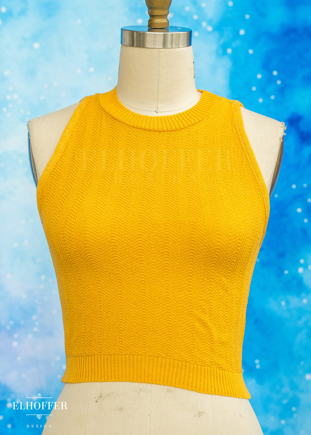 Essential Susan Crop Top - Mustard Chevron