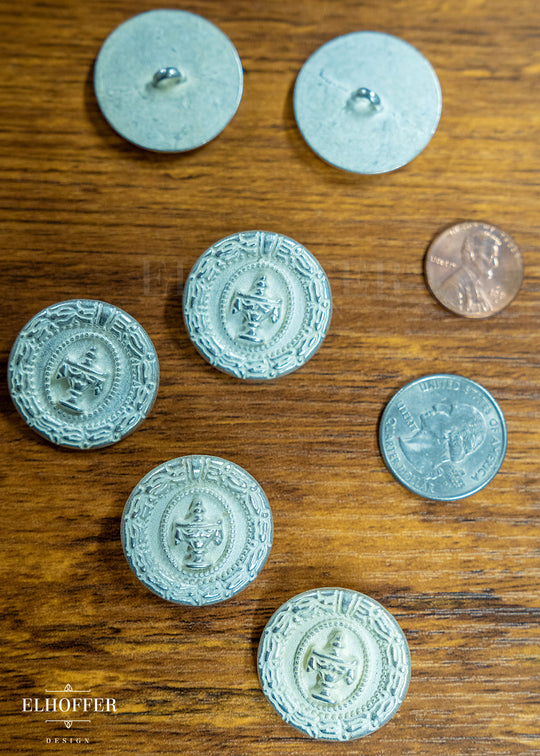 Ancient Vase Shank Buttons - White & Silver Metal - 44L
