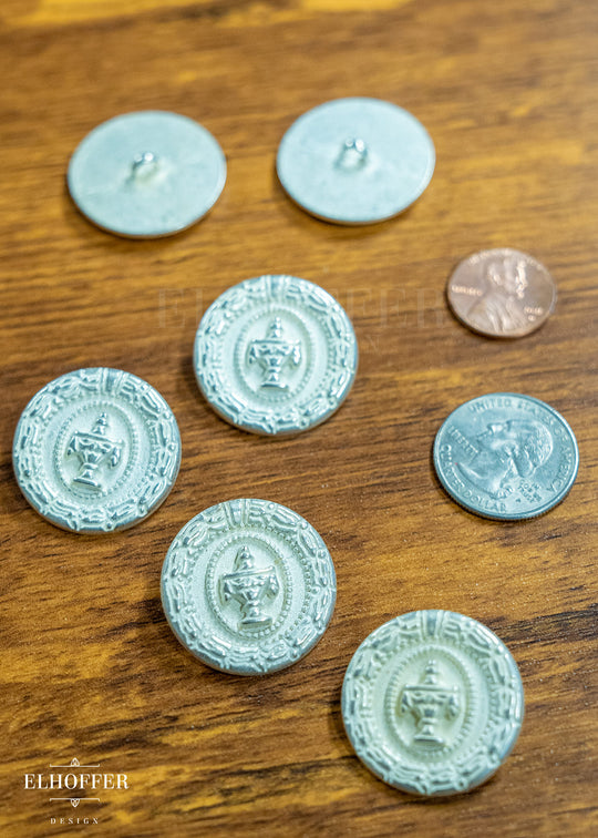 Ancient Vase Shank Buttons - White & Silver Metal - 44L
