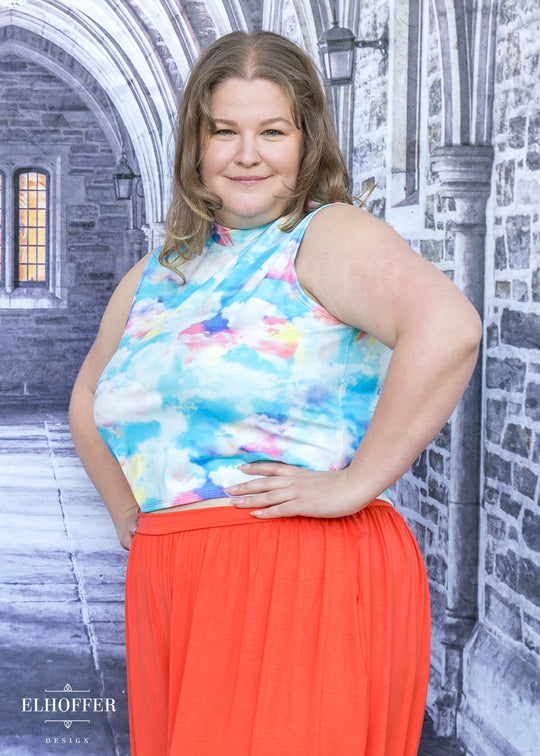 Essential Jes Crop Top - Rainbow Pastel Clouds