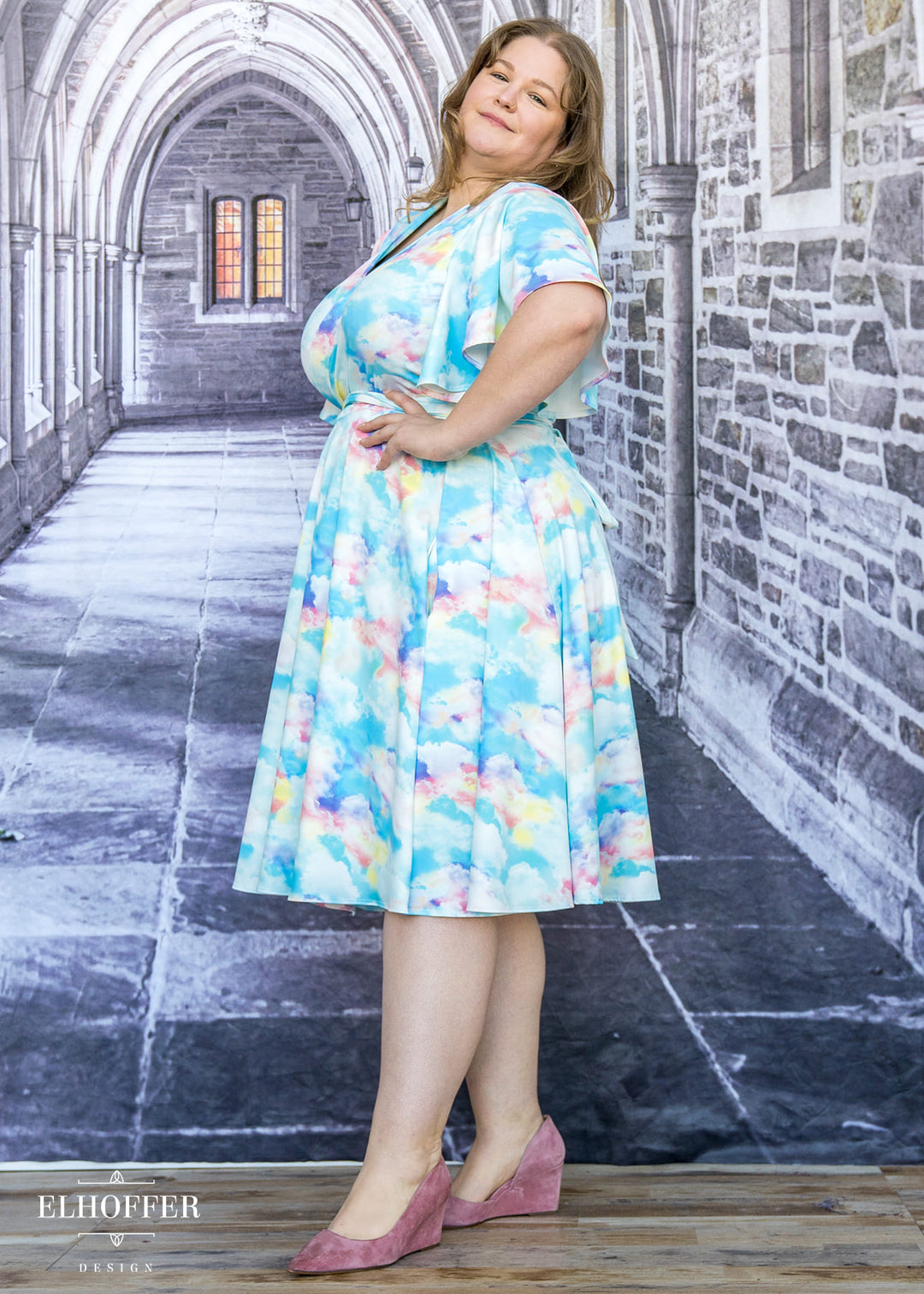 Essential Luisa Wrap Dress - Rainbow Pastel Clouds