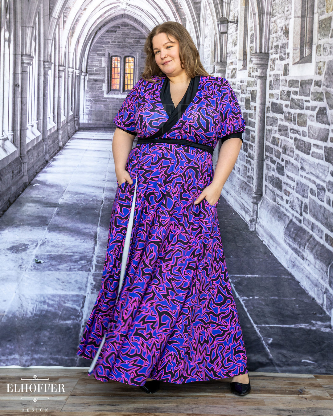 SAMPLE SALE - Maxi Wrap Dress - Demon Marking Test Fit with Puff Sleeve - XL