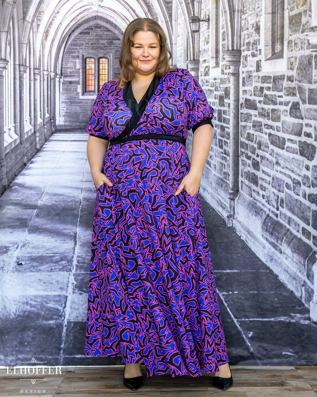 SAMPLE SALE - Maxi Wrap Dress - Demon Marking Test Fit with Puff Sleeve - XL