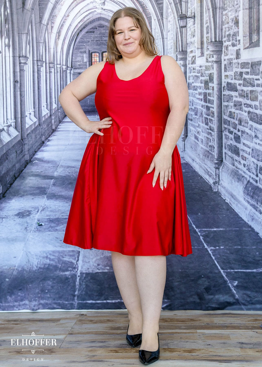 Essential Aquarius Knee Length Dress - Shiny Cherry Red