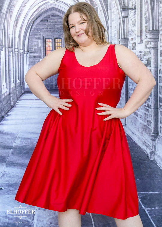 Essential Aquarius Knee Length Dress - Shiny Cherry Red