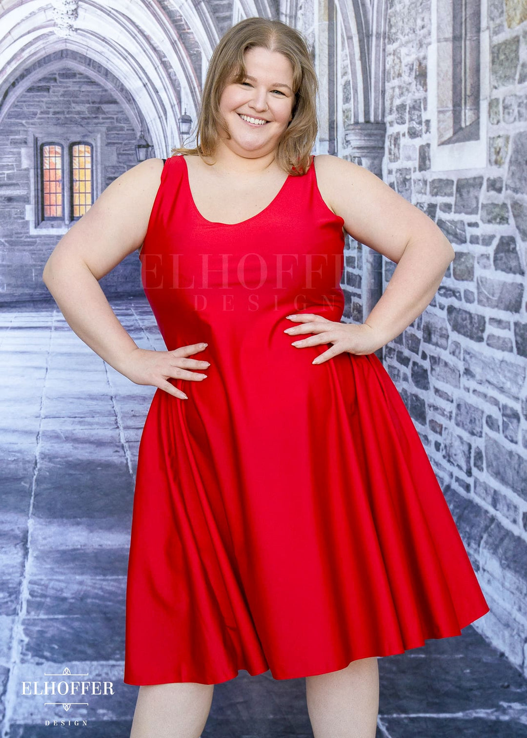 Essential Aquarius Knee Length Dress - Shiny Cherry Red