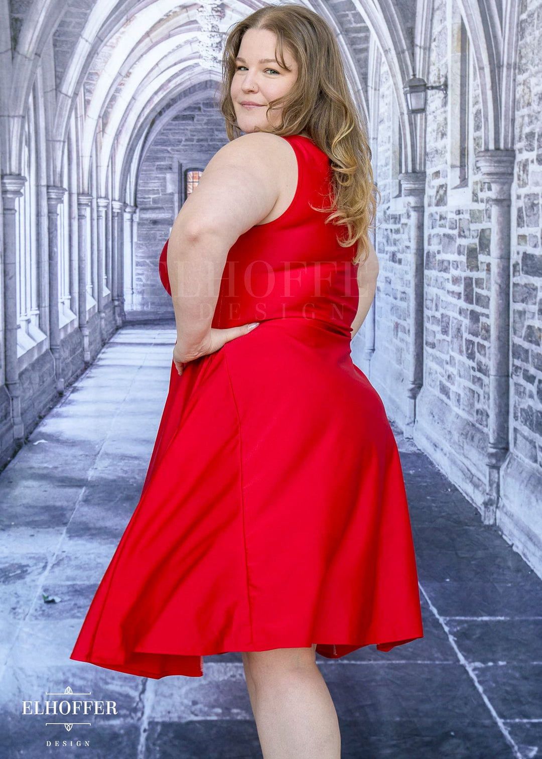 Essential Aquarius Knee Length Dress - Shiny Cherry Red