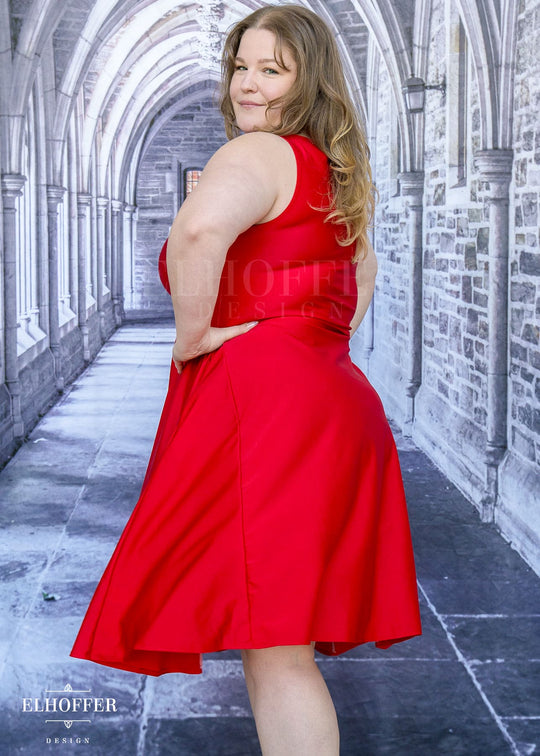 Essential Aquarius Knee Length Dress - Shiny Cherry Red