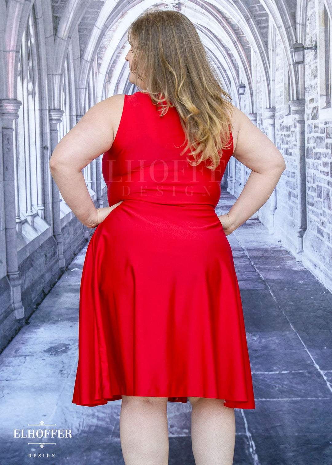 Essential Aquarius Knee Length Dress - Shiny Cherry Red