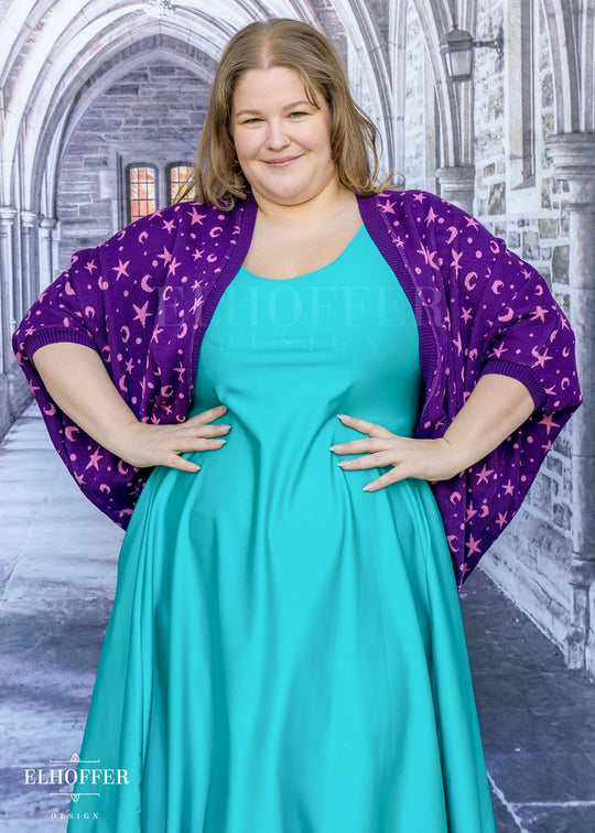 Essential Starry Witch Dolman - Sinister Purple with Pink Stars
