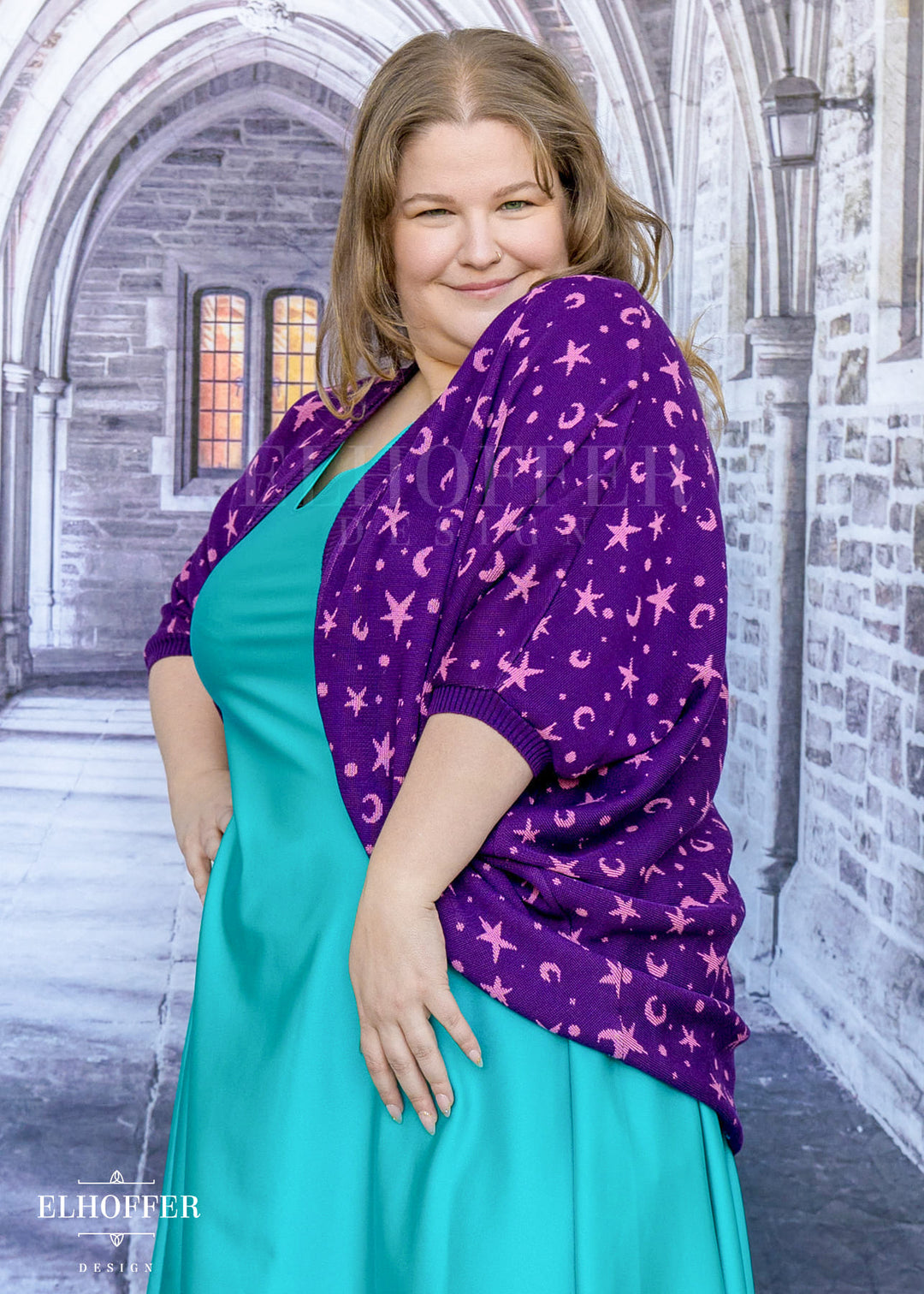 Essential Starry Witch Dolman - Sinister Purple with Pink Stars