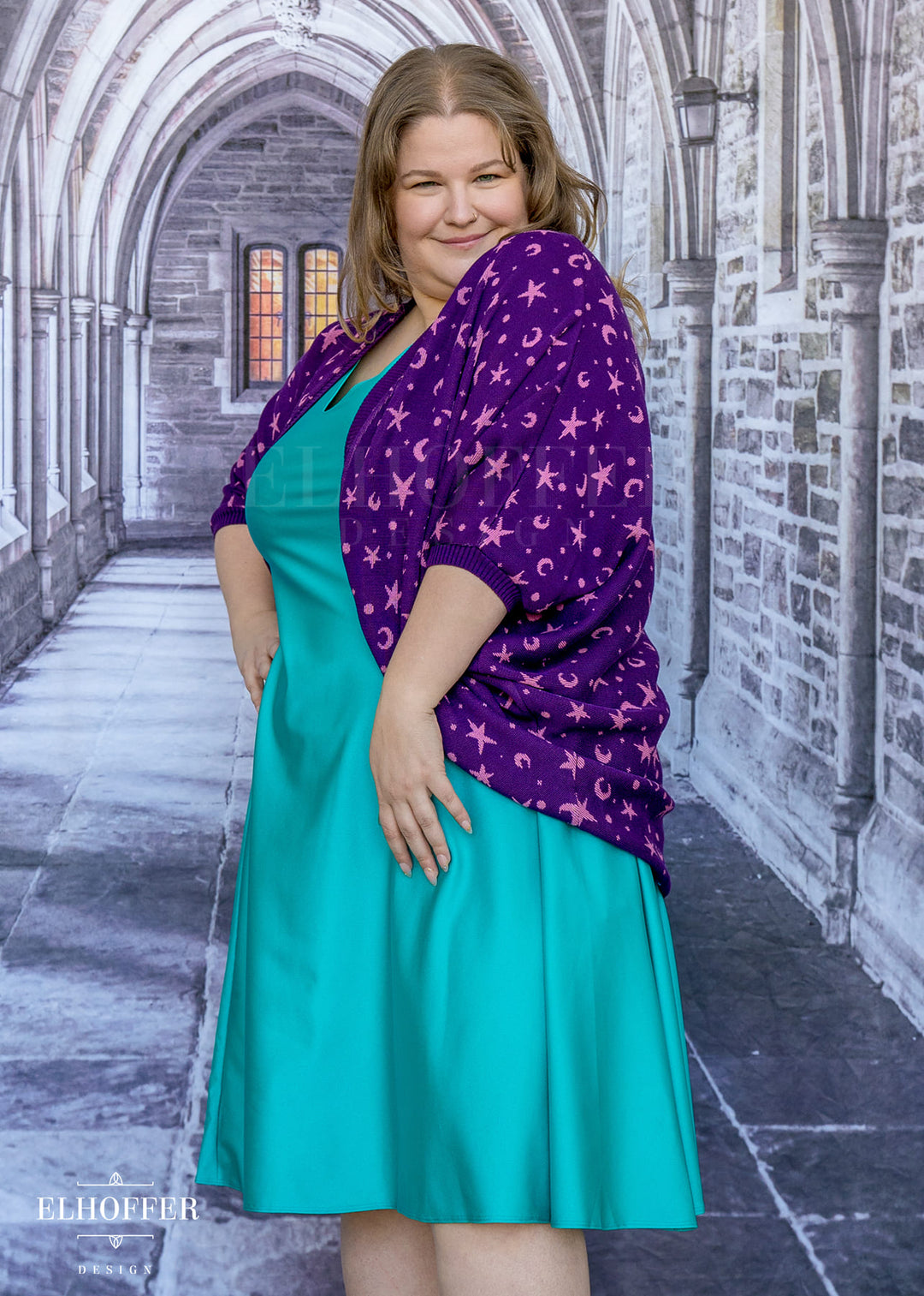 Essential Starry Witch Dolman - Sinister Purple with Pink Stars