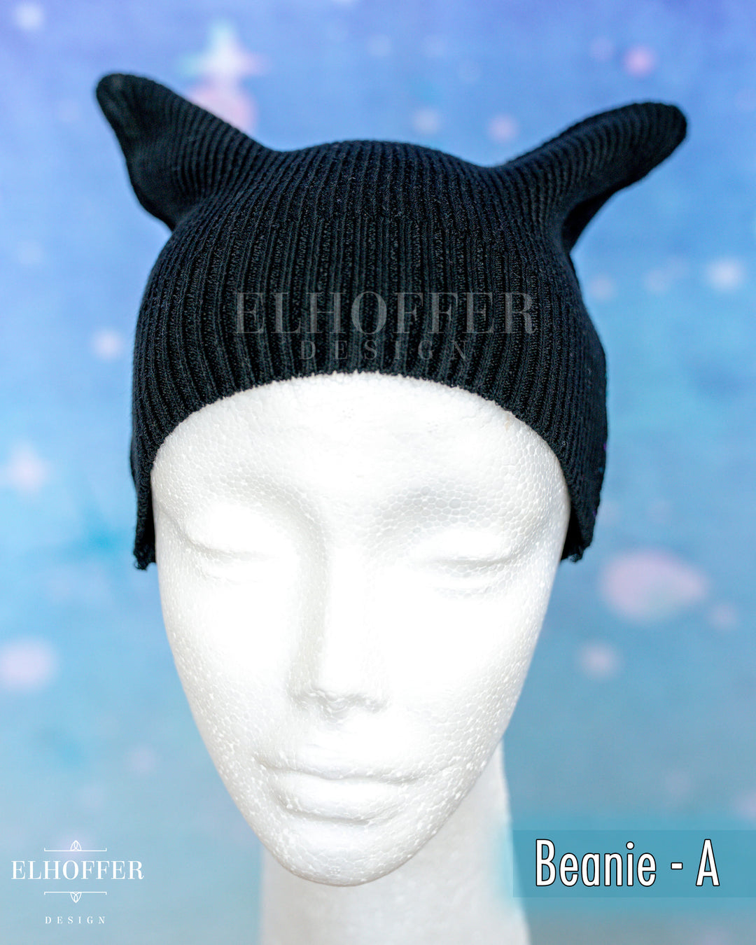 Handmade Black Ribbed Cat Ear Knit Beanie - Assorted Styles