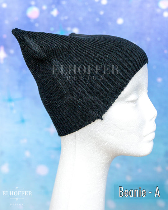Handmade Black Ribbed Cat Ear Knit Beanie - Assorted Styles