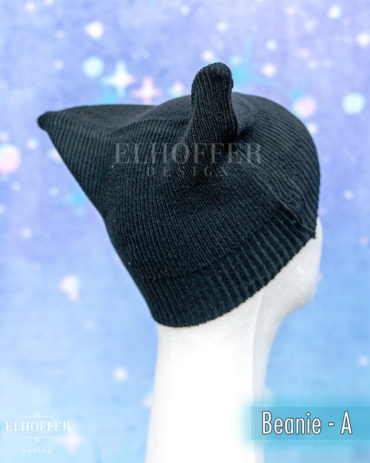 Handmade Black Ribbed Cat Ear Knit Beanie - Assorted Styles