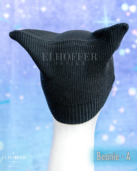 Handmade Black Ribbed Cat Ear Knit Beanie - Assorted Styles