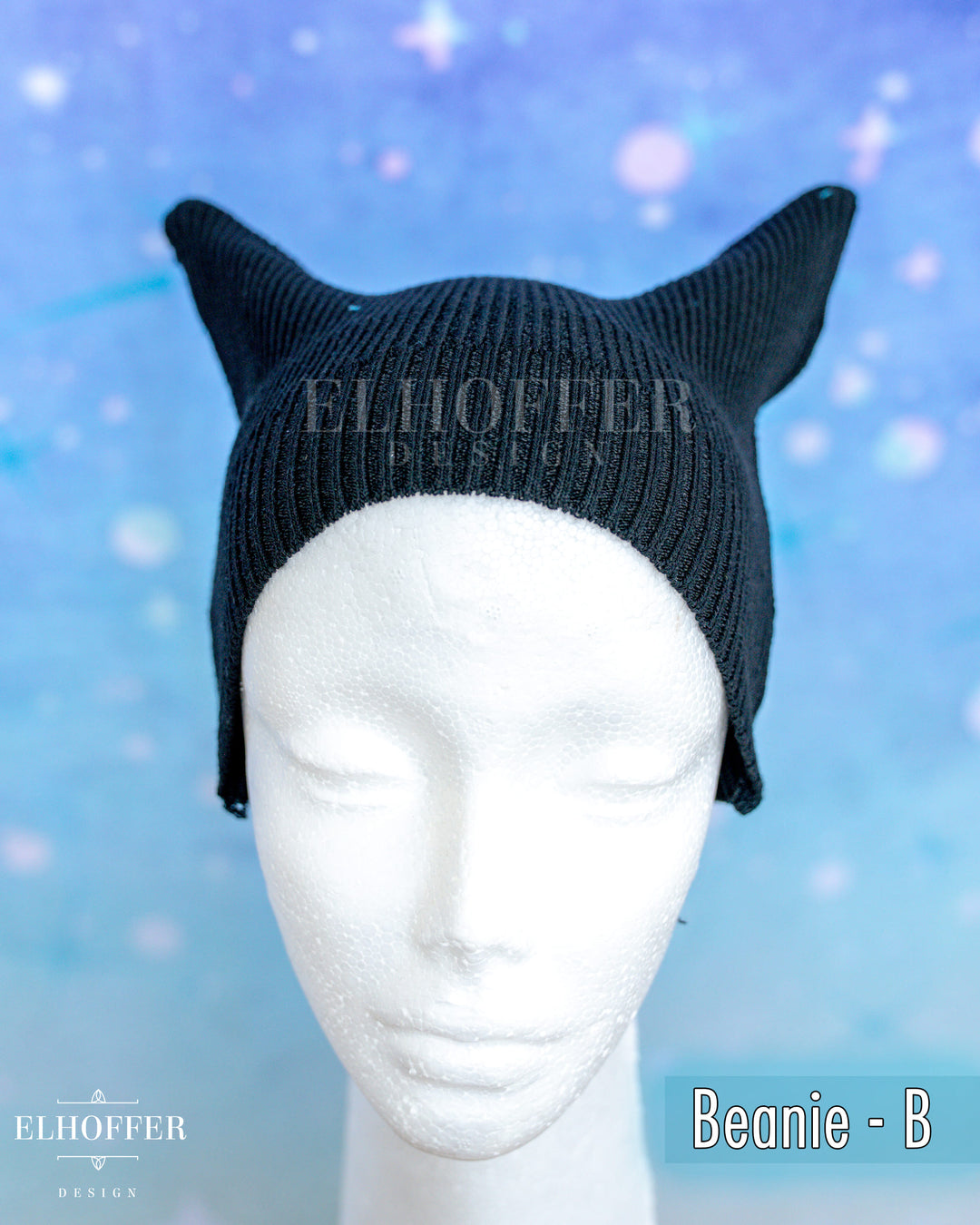 Handmade Black Ribbed Cat Ear Knit Beanie - Assorted Styles