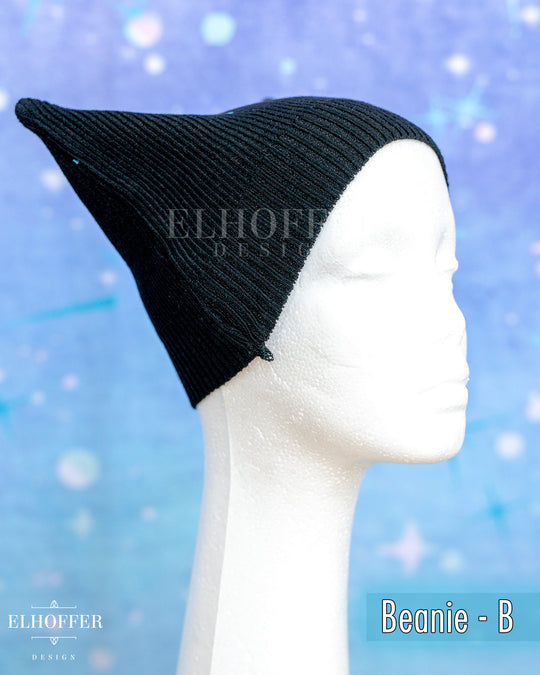 Handmade Black Ribbed Cat Ear Knit Beanie - Assorted Styles