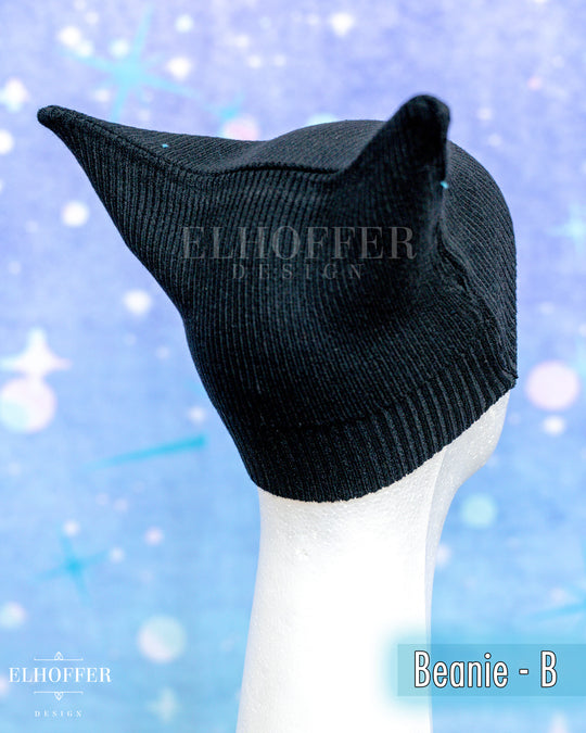 Handmade Black Ribbed Cat Ear Knit Beanie - Assorted Styles