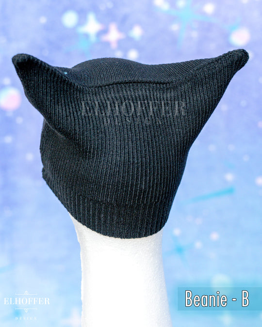 Handmade Black Ribbed Cat Ear Knit Beanie - Assorted Styles