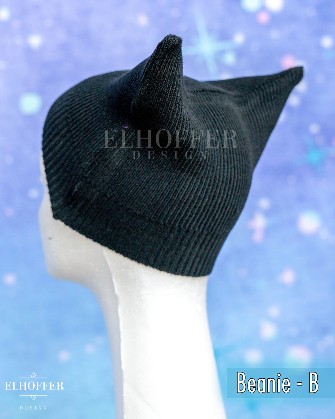 Handmade Black Ribbed Cat Ear Knit Beanie - Assorted Styles