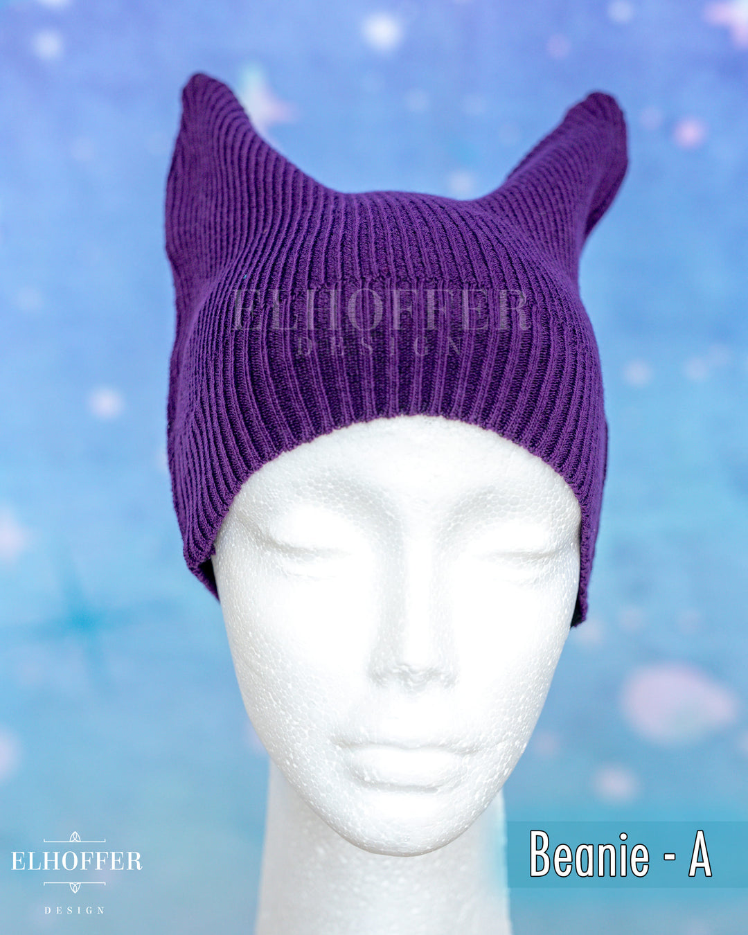Handmade Purple Ribbed Cat Ear Knit Beanie - Assorted Styles