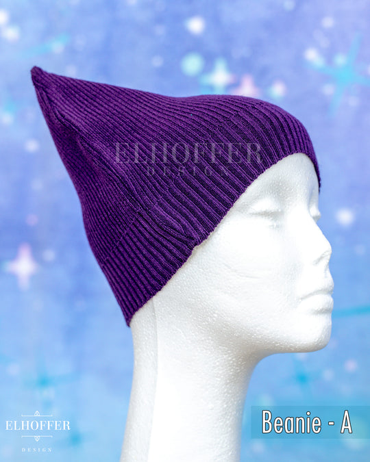Handmade Purple Ribbed Cat Ear Knit Beanie - Assorted Styles