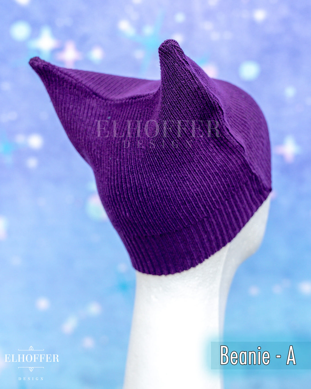 Handmade Purple Ribbed Cat Ear Knit Beanie - Assorted Styles