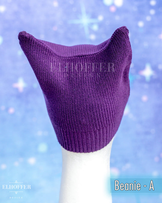 Handmade Purple Ribbed Cat Ear Knit Beanie - Assorted Styles