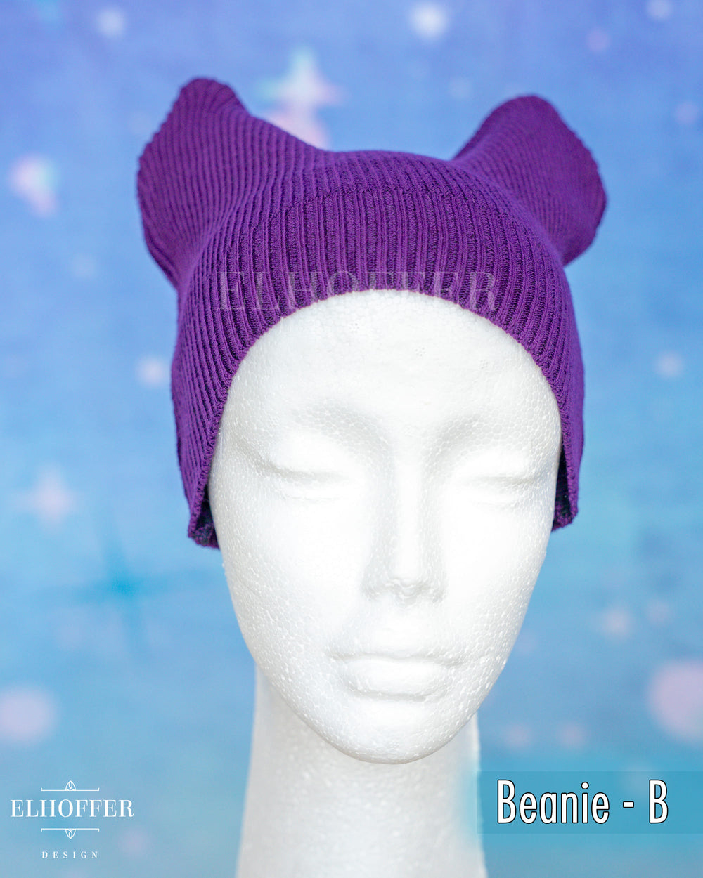 Handmade Purple Ribbed Cat Ear Knit Beanie - Assorted Styles