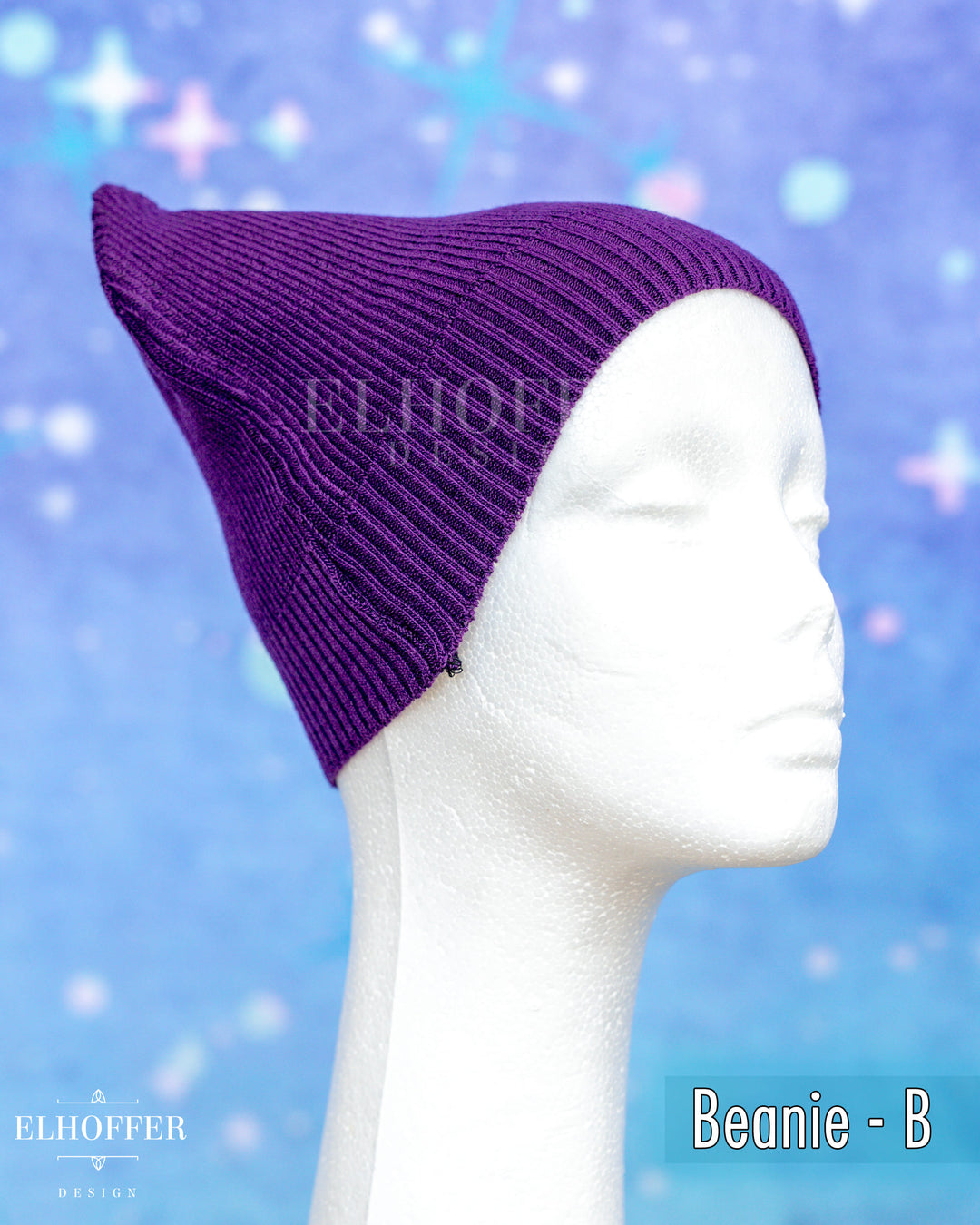 Handmade Purple Ribbed Cat Ear Knit Beanie - Assorted Styles