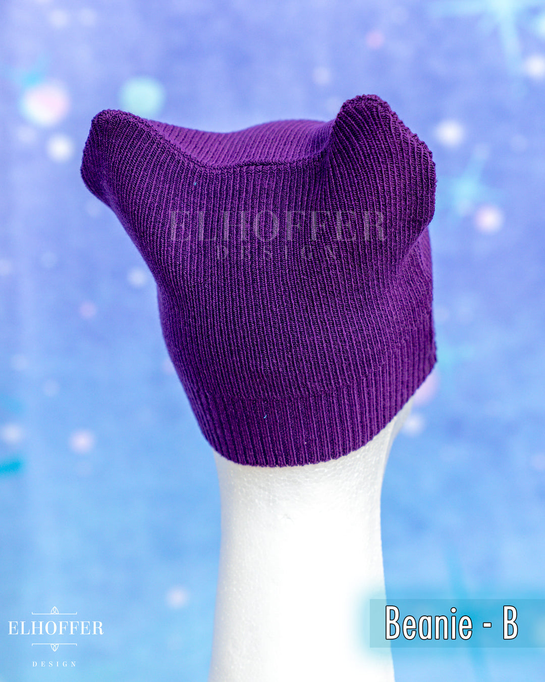Handmade Purple Ribbed Cat Ear Knit Beanie - Assorted Styles