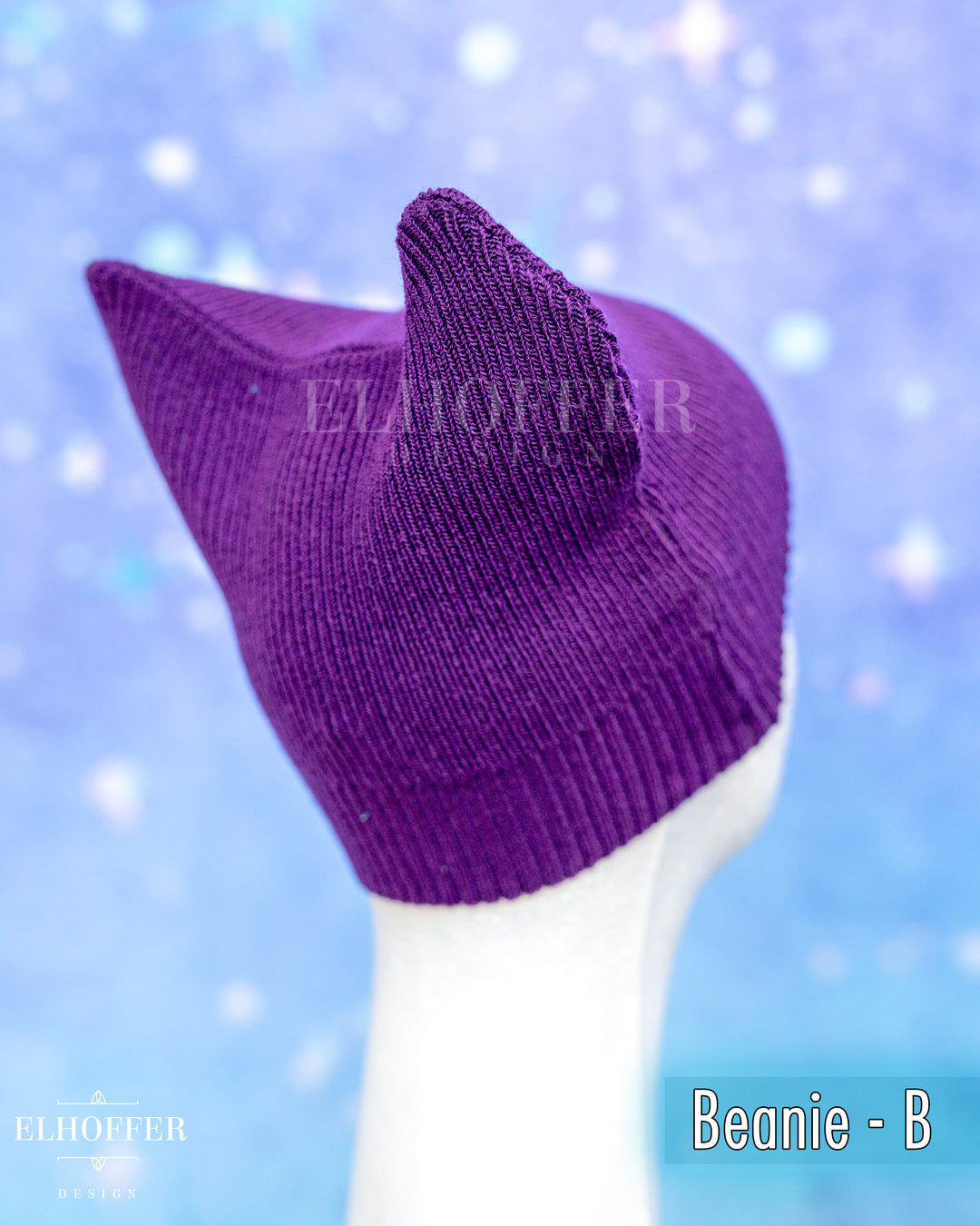 Handmade Purple Ribbed Cat Ear Knit Beanie - Assorted Styles