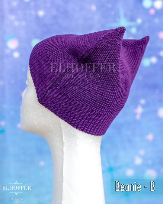 Handmade Purple Ribbed Cat Ear Knit Beanie - Assorted Styles