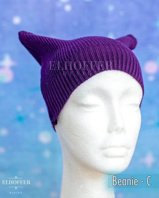 Handmade Purple Ribbed Cat Ear Knit Beanie - Assorted Styles