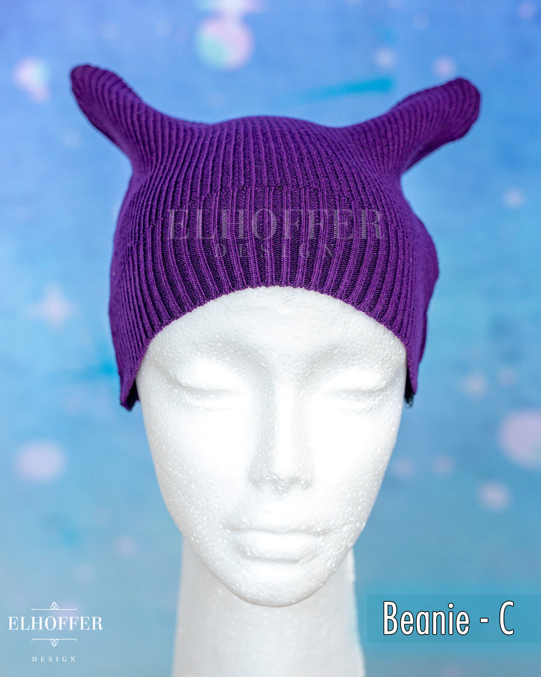 Handmade Purple Ribbed Cat Ear Knit Beanie - Assorted Styles