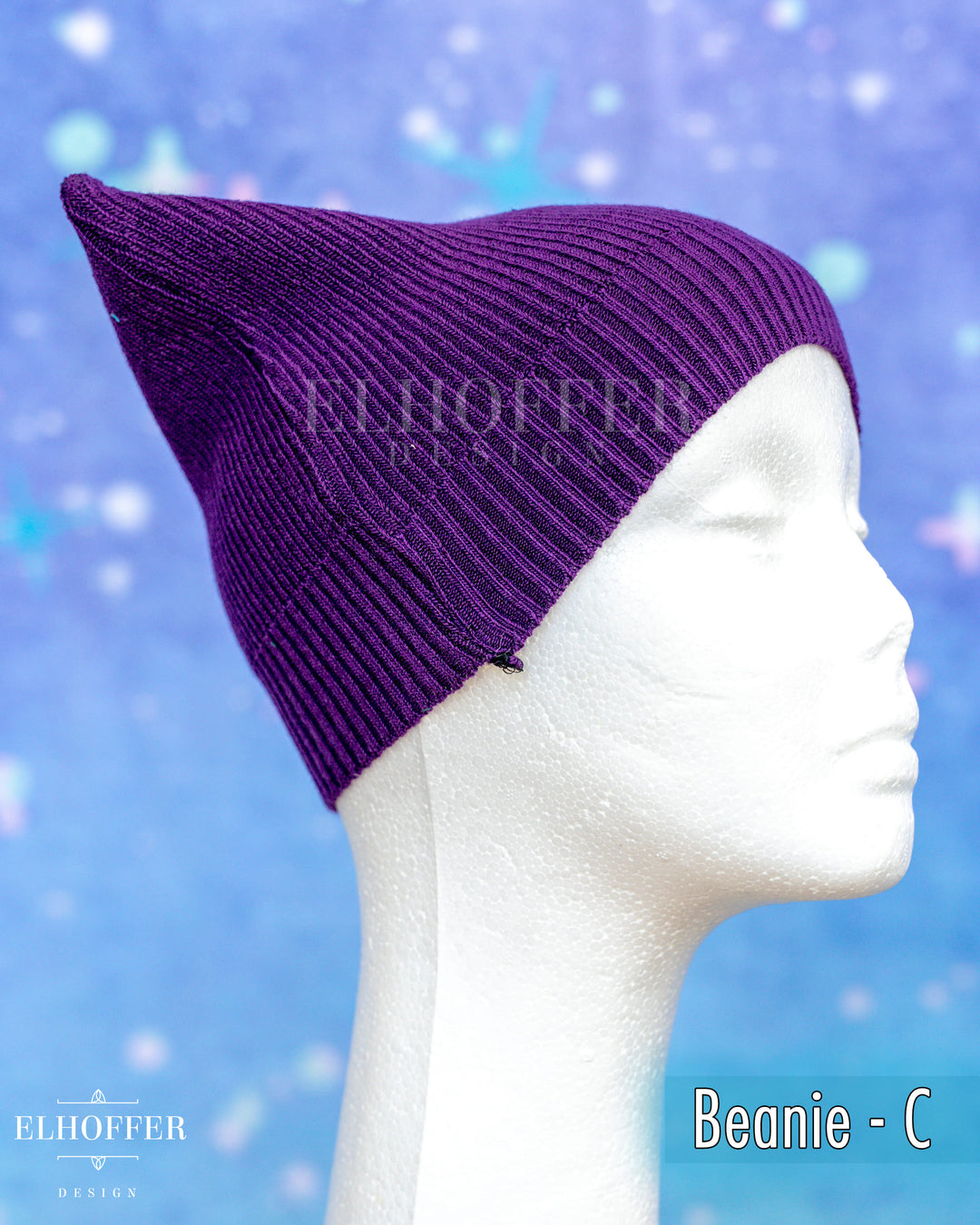 Handmade Purple Ribbed Cat Ear Knit Beanie - Assorted Styles